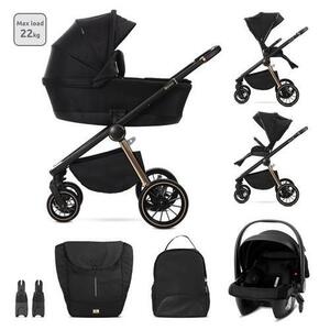 Imagine Carucior 3 in 1 Lorelli Bianca, cos landou individual, cosulet auto Aria Luxe inclus, cadru din aluminiu, pana la 22 kg, Negru