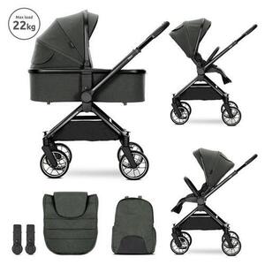Imagine Carucior 2 in 1 Lorelli Reya, cos individual cu maner de transport, maner si sezut reversibile, pana la 22 kg, Verde