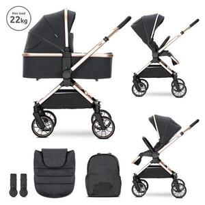 Imagine Carucior 2 in 1 Lorelli Reya, cos individual cu maner de transport, maner si sezut reversibile, pana la 22 kg, Negru