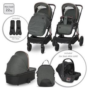 Imagine Carucior 3 in 1 Lorelli Aria, cosulet auto Aria Luxe 40-87 cm inclus, accesorii incluse, 0 - 22 kg, Verde
