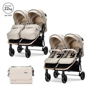 Imagine Carucior pentru gemeni Lorelli Duo, pana la 22 kg per copil, cadru din aluminiu, spatar reglabil pozitii multiple, geanta inclusa, Bej