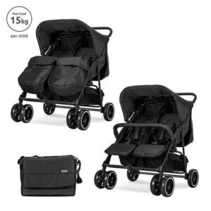 Imagine Carucior pentru gemeni Lorelli Twin, reglabil individual, pana la 15 kg per copil, geanta inclusa, Negru