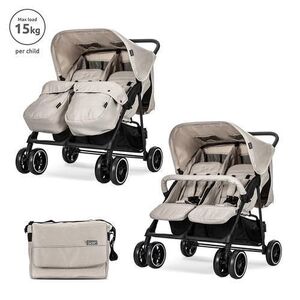 Imagine Carucior pentru gemeni Lorelli Twin, reglabil individual, pana la 15 kg per copil, geanta inclusa, Bej