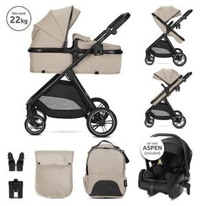Imagine Carucior 3 in 1 Lorelli Aspen, pana la 22 kg, 0 - 36 luni, sasiu aluminiu, Crem
