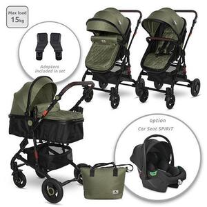 Imagine Carucior Lorelli Alba Premium, landou transformabil, adaptori scoica, de la 0 luni pana la 3 ani, maxim 15 kg, Verde