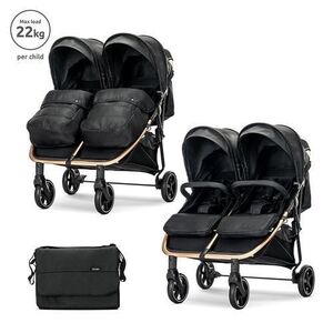Imagine Carucior pentru gemeni Lorelli Duo, pana la 22 kg per copil, cadru din aluminiu, spatar reglabil pozitii multiple, geanta inclusa, Negru