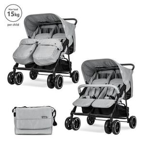 Imagine Carucior pentru gemeni Lorelli Twin, reglabil individual, pana la 15 kg per copil, geanta pentru mama inclusa, Gri