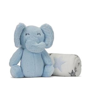 Imagine Paturica moale cu jucarie din plus elefant Lorelli Nappy, 90 x 75 cm, 0 luni +, Albastru