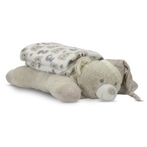 Imagine Set 2 piese Lorelli Poffy, paturica moale 90 x 75 cm, pernuta in forma de ursulet 45 x 30 cm, 0 luni+, Bej