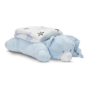 Imagine Set 2 piese Lorelli Poffy, paturica moale 90 x 75 cm, pernuta in forma de ursulet 45 x 30 cm, 0 luni+, Albastru