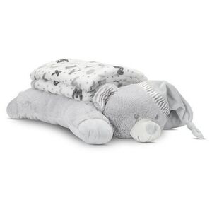 Imagine Set 2 piese Lorelli Poffy, paturica moale 90 x 75 cm, pernuta in forma de ursulet 45 x 30 cm, 0 luni+, Gri