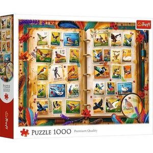 Imagine Puzzle Trefl 1000 piese, Colecția de timbre Atlasul pasarilor