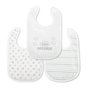 Imagine Set 3 bavete bumbac pentru nou-nascut Lorelli, inchidere cu velcro, potrivit pentru hranire si in perioada eruptiei dentare, 0 luni+, Alb