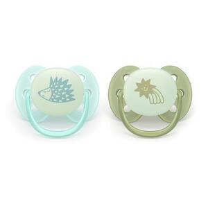 Imagine Set 2 suzete Philips Avent SCF094/01, Ultra soft ​Nighttime 0-6 luni, fosforescent, 2 buc (Verde/Albastru)