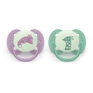 Imagine Set 2 suzete Philips Avent Philips Avent SCF094/04, Ultra soft ​Nighttime 6-18 luni, 2 buc , fosforescente (Mov/Verde)