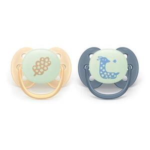 Imagine Set 2 suzete Philips Avent Philips Avent SCF094/03, Ultra soft ​Nighttime 6-18 luni, 2 buc (Galben/Gri)
