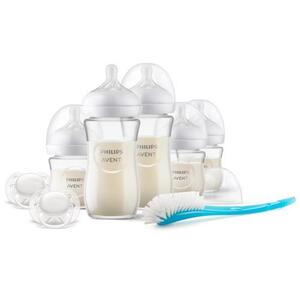 Imagine Set de biberoane de sticla Philips Avent Natural Response SCD879/11, 5 biberoane, 1 perie pentru biberon, 2 suzete ultra soft