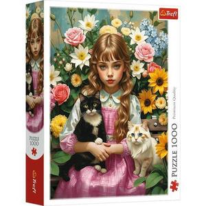 Imagine Puzzle Trefl Fata cu pisici, 1000 de piese