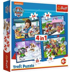 Imagine Puzzle Trefl 4 in 1 Paw Patrol, Activitatile zilnice ale echipei, 35/48/54/70 piese