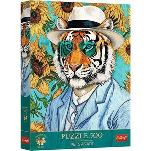 Imagine Puzzle Trefl Premium Plus Pets As Art Domnul Tigru si floarea soarelui, 500 de piese