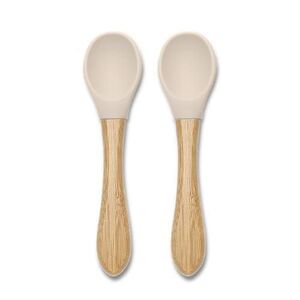 Imagine Set 2 lingurite din silicon si bambus Lorelli Beige, forma ergonomica, 6 luni+