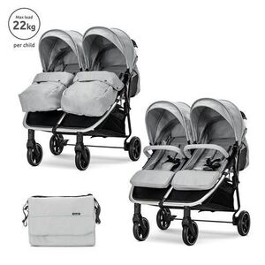 Imagine Carucior pentru gemeni Lorelli Duo, pana la 22 kg per copil, cadru din aluminiu, spatar reglabil pozitii multiple, geanta inclusa, Gri