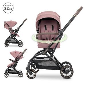 Imagine Carucior pentru nou-nascut Lorelli Makaya, cu scaun rotativ 360 grade, cadru din aluminiu, pana la 22 kg, Roz