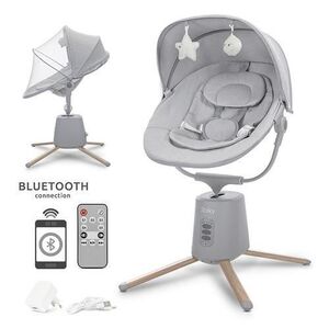 Imagine Leagan electric pentru bebelusi Lorelli Storky, Bluetooth, telecomanda, 5 viteze de leganare, potrivit 0-6 luni, Gri