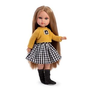 Imagine Papusa fashion Penelope Athens, 33 cm, par blond drept, corp din vinil, cu outfit complet