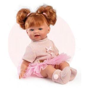 Imagine Papusa clasica Guca Nina, 38 cm, corp textil, cu rochita roz de balerina