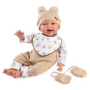 Imagine Papusa clasica Guca Oliver, 42 cm, corp textil si membre din vinil, cu salopeta bej si accesorii