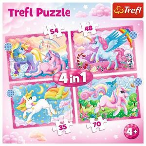Imagine Puzzle Trefl 4 in 1 - Unicorni si magie, 35/48/54/70 piese