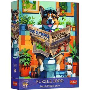 Imagine Puzzle Trefl Premium Plus Animale de companie si oameni corgi la toaleta, 1000 de piese