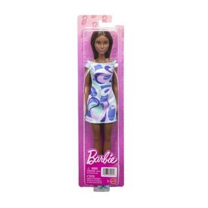 Imagine Papusa Barbie Bruneta cu rochie multicolora