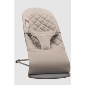 Imagine Balansoar BabyBjorn Bliss Sand Grey din tesatura matlasata cu aspect Clasic, cu bara de jucarii inclusa, 0 - 2 ani