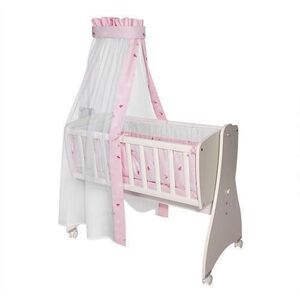 Imagine Set lenjerie pat 7 piese, bumbac ranforce, pentru pat balansoar Lorelli First Dreams Butterflies Pink