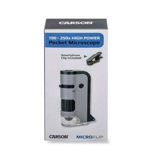Imagine Microscop portabil cu LED si UV, Carson, cu adaptor de smartphone, marire 100-250x, MicroFlip