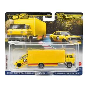 Imagine Transportator cu masinuta Hot Wheels, 1972 Toyota Corolla Levin si Sakura Sprinter, JBM34