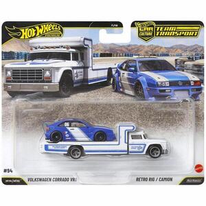 Imagine Transportator cu masinuta Hot Wheels, Car Culture Team Transport, Volkswagen Corrado VR6 si Retro Rig, JHX95