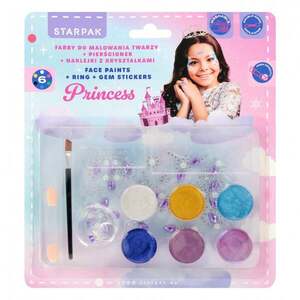 Imagine Set de pictura pentru fata, cu pensula, aplicator si stickere, Starpak, Princess, 6 culori