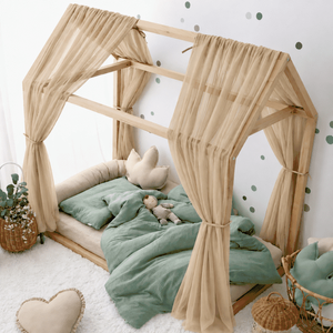 Imagine Set 2 baldachine din voal transparent Premium pentru pat tip casuta Little Amy 2 x 330 cm pentru pat 100 x 200 cm bej