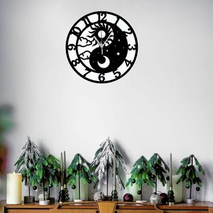 Imagine Ceas de perete model Yin Yang cu Soarele si Luna stil Feng Shui, material MDF, diametru 30 cm