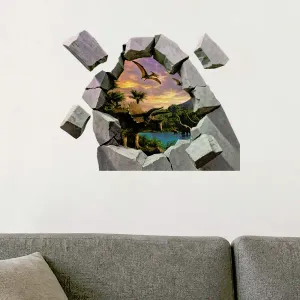 Imagine Sticker perete 3D Vulcan cu dinozauri, autocolant textil Premium repozitionabil, 60x47 cm