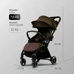 Imagine Carucior sport cu pliere compacta automata Coccolle Arella, cadru aluminiu, roti detasabile, spatar reglabil, protectie UV, copertina extensibila, ventilatie, sarcina maxima 22 kg Coffee Brown