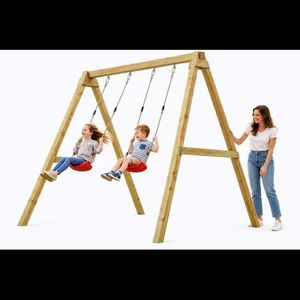 Imagine Leagan dublu din lemn Max-Play Swing, pentru 2 copii, cu sezuturi reglabile Fungoo